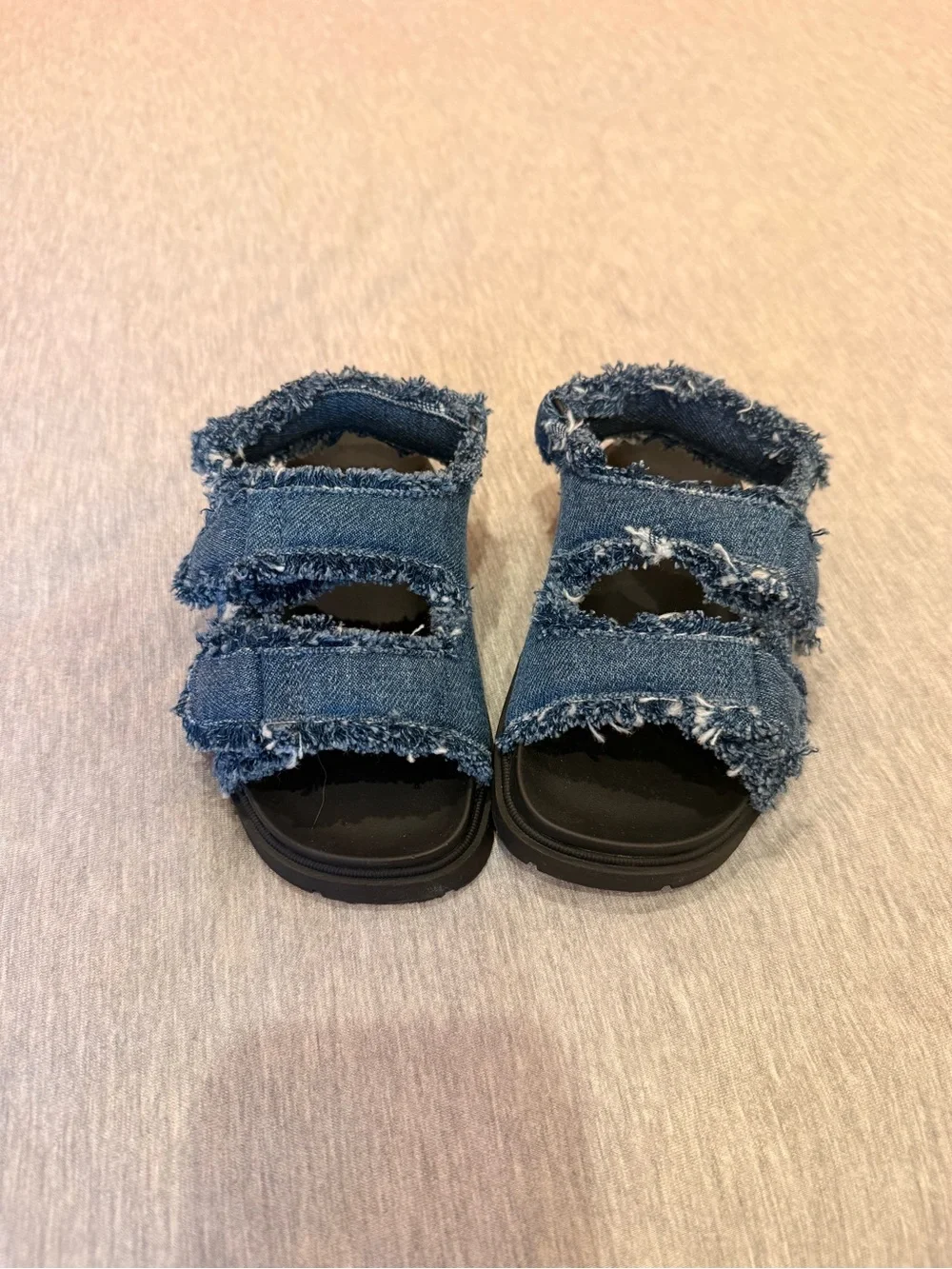 Zara Kids Frayed Denim Double-Strap Sandals - Blue